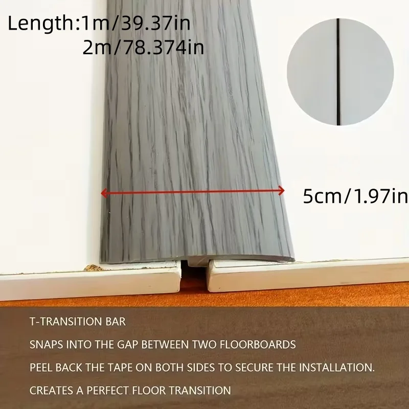 1pc 1/2m Floor Transition Strip Self Adhesive Wood Grain Edging Trim Strip Household Wear-resistant Divider Strip Doorway