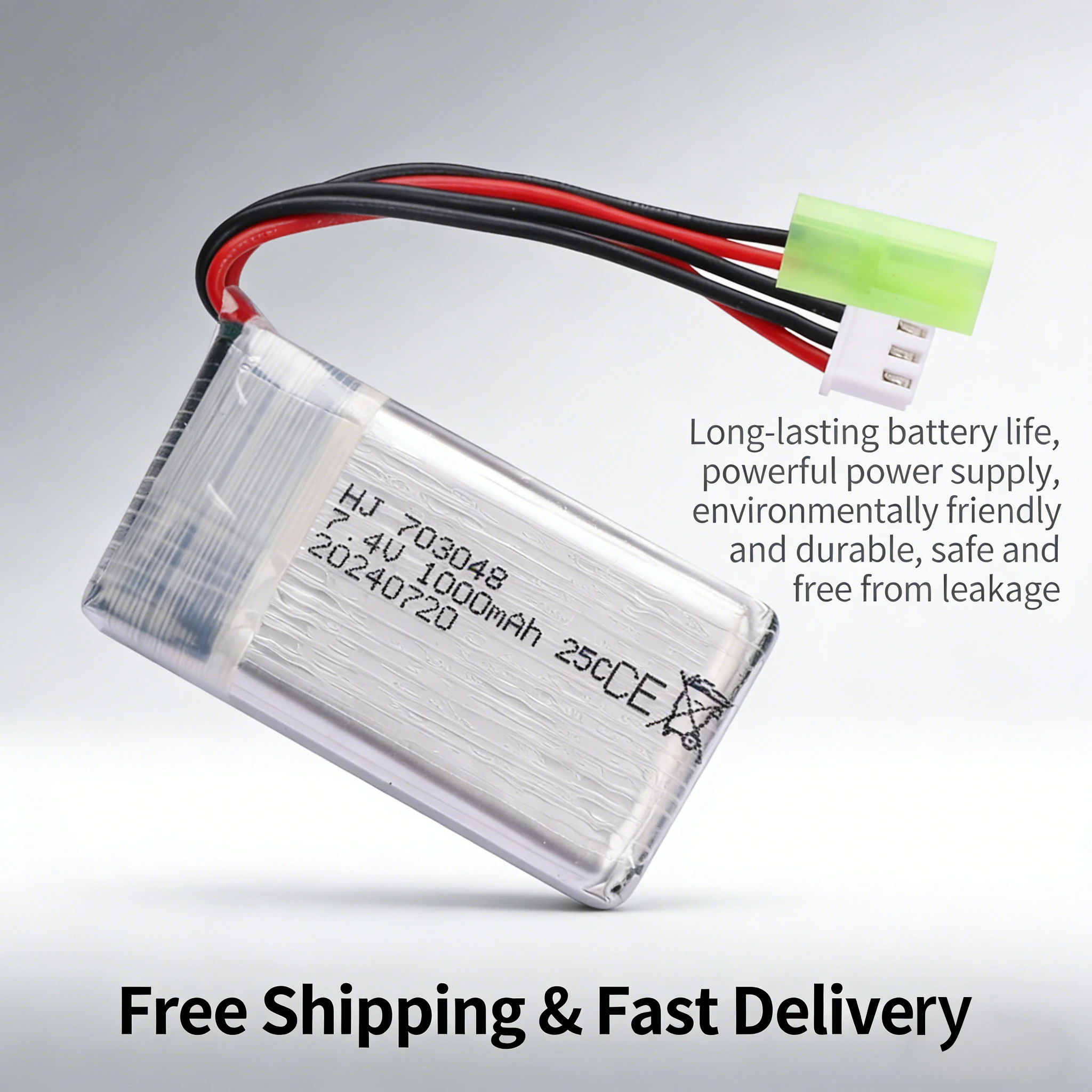 

7.4V 2S 1000mAh 703048 Lipo Battery with Small Tamiya Plug for RC Car Boat Tank Robot Airsoft Water Gun Replacement