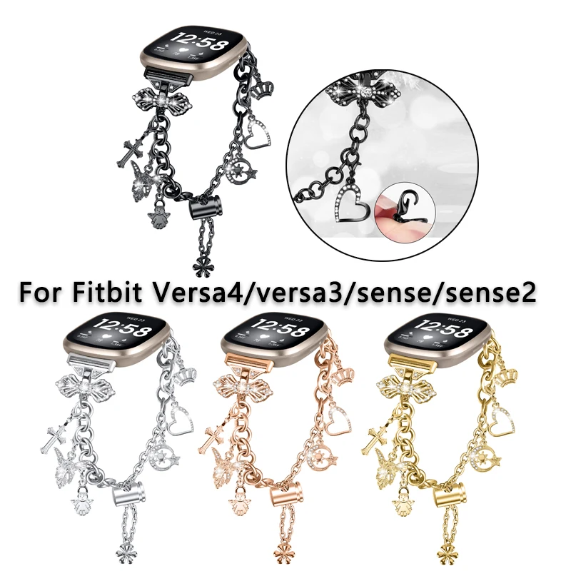 For fitbit sense sense 2 Watch Band Stainless Steel Diamond Pendant Metal Strap Bracelet for fitbit Versa 4 versa 3 Watchband