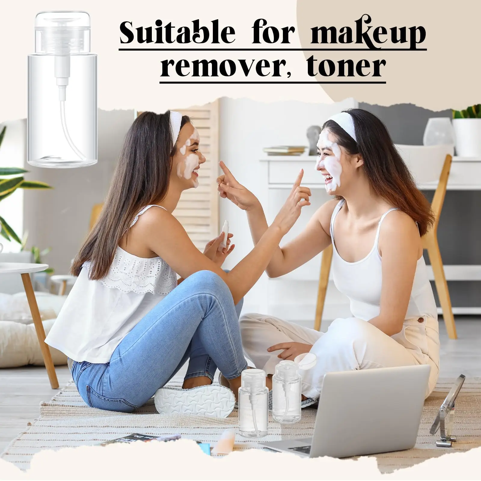 6 Pack Push Down Pump Dispenser 200 ml Empty Nail Polish Remover Pump Alcohol Pump Dispenser Push Top Bottles Containers