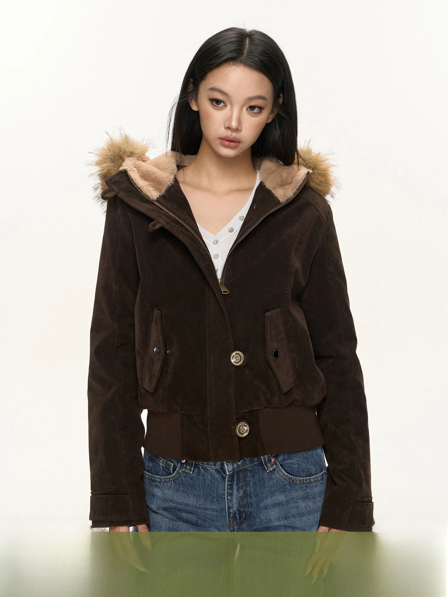

Nova B Thiened Cotton Jaet Women's Faux Fur Collar Inner Fce Slimming ort Coat Vintage Sle Loose Fit Long Sve