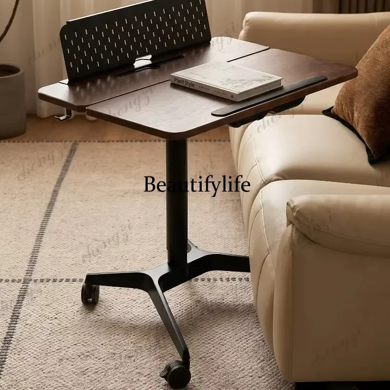 Pneumatic Lifting Adjustable Side Table Standing Computer Desk for Home Office with Movable Desktop
