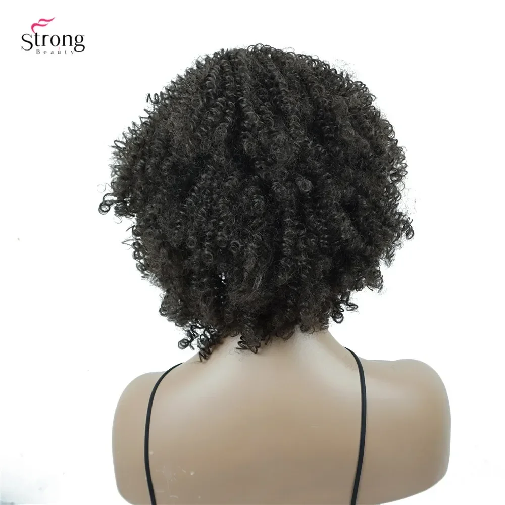 StrongBeauty Afro Kinky Curly Short Wig Hair Dark brown Synthetic Wigs For Woman