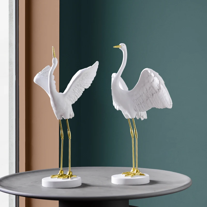 Chinese Resin Crane Zen Ornaments Home Livingroom Table Sculpture Crafts Entrance Accessories Porch Hotel Figurines Decoration