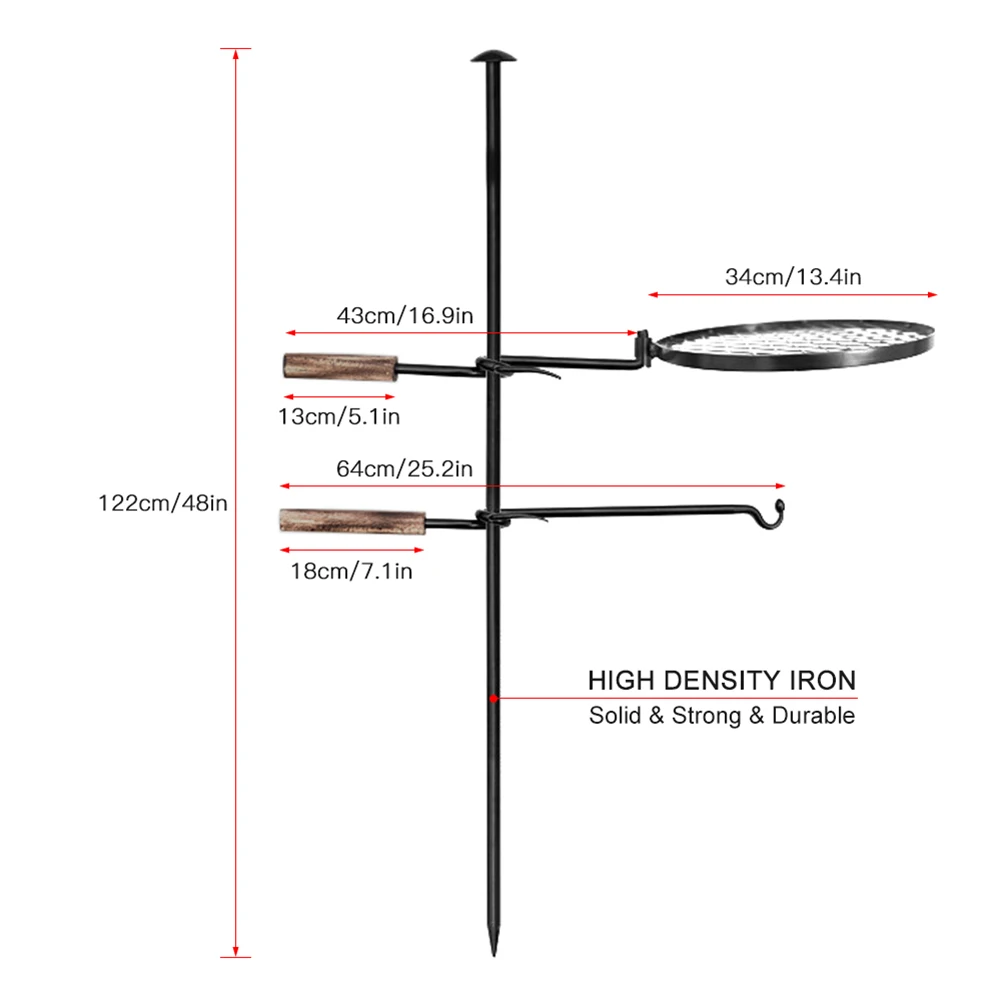 Heavy Duty Swivel Campfire Cooking Grill Grate Over Fire-BBQ Stand Pot Rack Rotate Horizontally Campfire Grill Stand