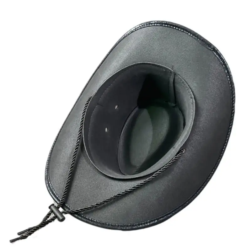 

652F Cowboy Hat for Gentleman Hat with Carving Charm Gift for Camping Climbing Lovers