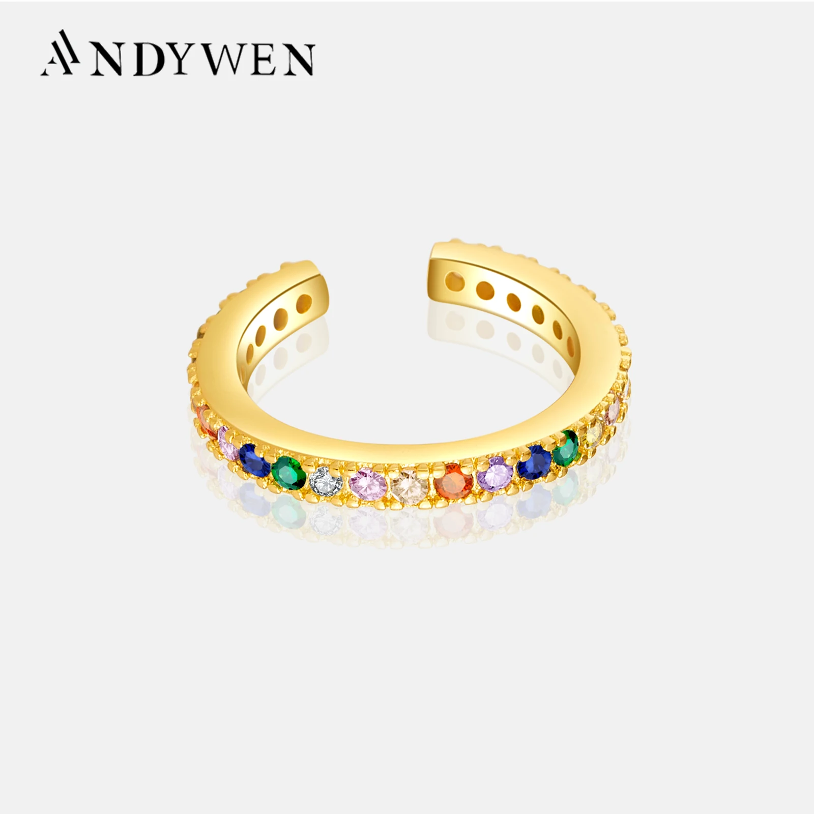 ANDYWEN 925 Sterling Silver Colorful EarCuff Clip Earrings Without Piercing Ear Cuff Female C Jewelry Crystal CZ Statement