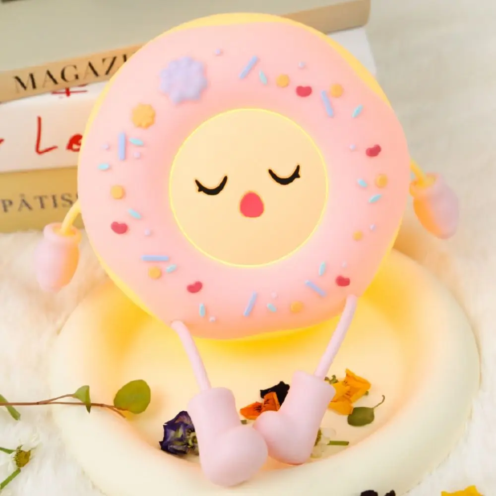 Cute Donut-Shaped Night Light Pat Control Soft Silicone Bedside Light Automatic Cartoon Desk Lamp Children