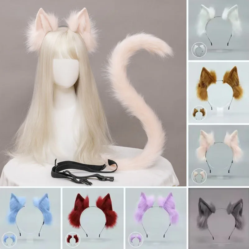 Diadema con orejas de gato, orejas de zorro Kawaii, accesorios para el cabello esponjosos japoneses, tocado ajustable para cosplay Lolita y convenciones JK