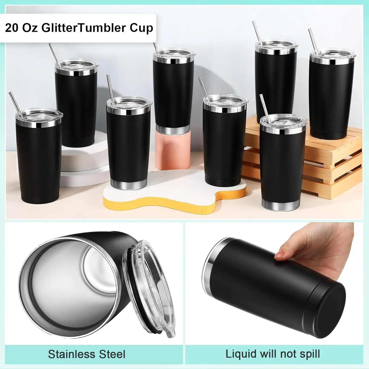 50   Travel Coffee Tumblers Bulk 20 oz Stainless Steel Tumbler with Lid Straw Powder Coated Insulated Tumble