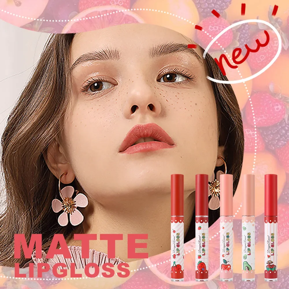 Heallor-Fruit Matte Lip Gloss Set, Hidratante Lip Glaze, Batom Rosa Nude, Cosméticos Impermeáveis, Copo Antiaderente, Beleza, 1 Pc, 3Pcs