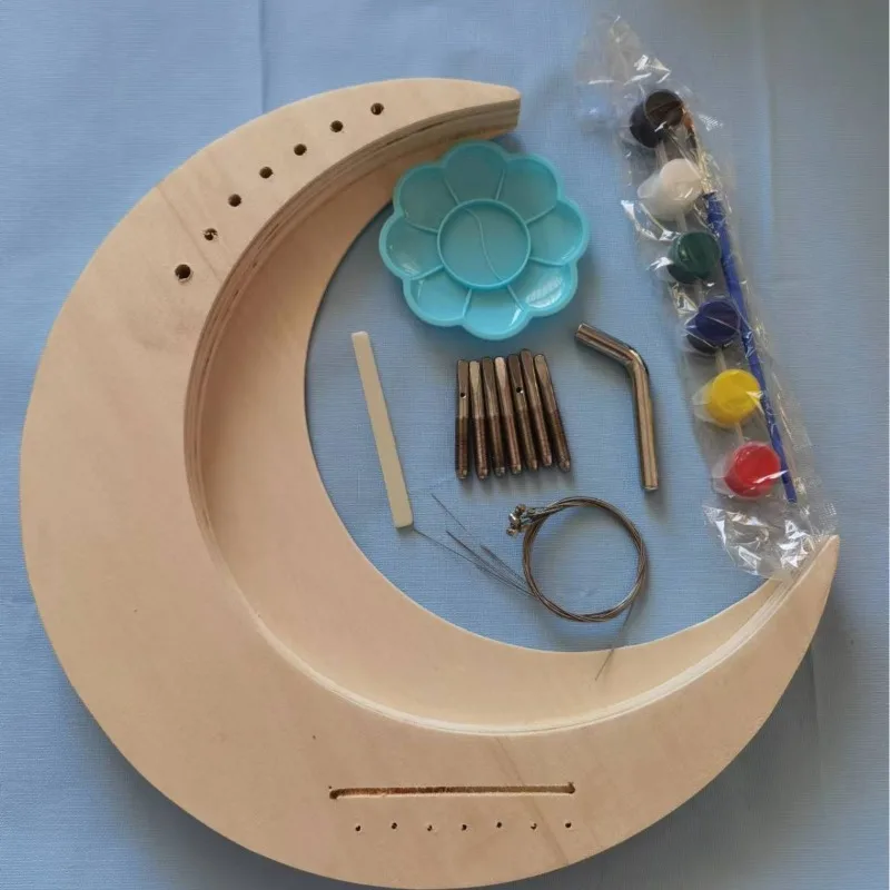 Mini arpa de madera DIY, juguete de pintura para niños, 7 cuerdas, instrumentos de Lira, arpa lunar para principiantes, instrumento Musical portátil