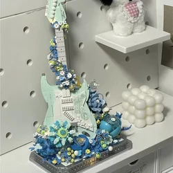 Bass Guitar Building Block Bouquet Small Particle Music Series Girls Adult Edition Instrument Assembly Toy Gift Desktop ornament