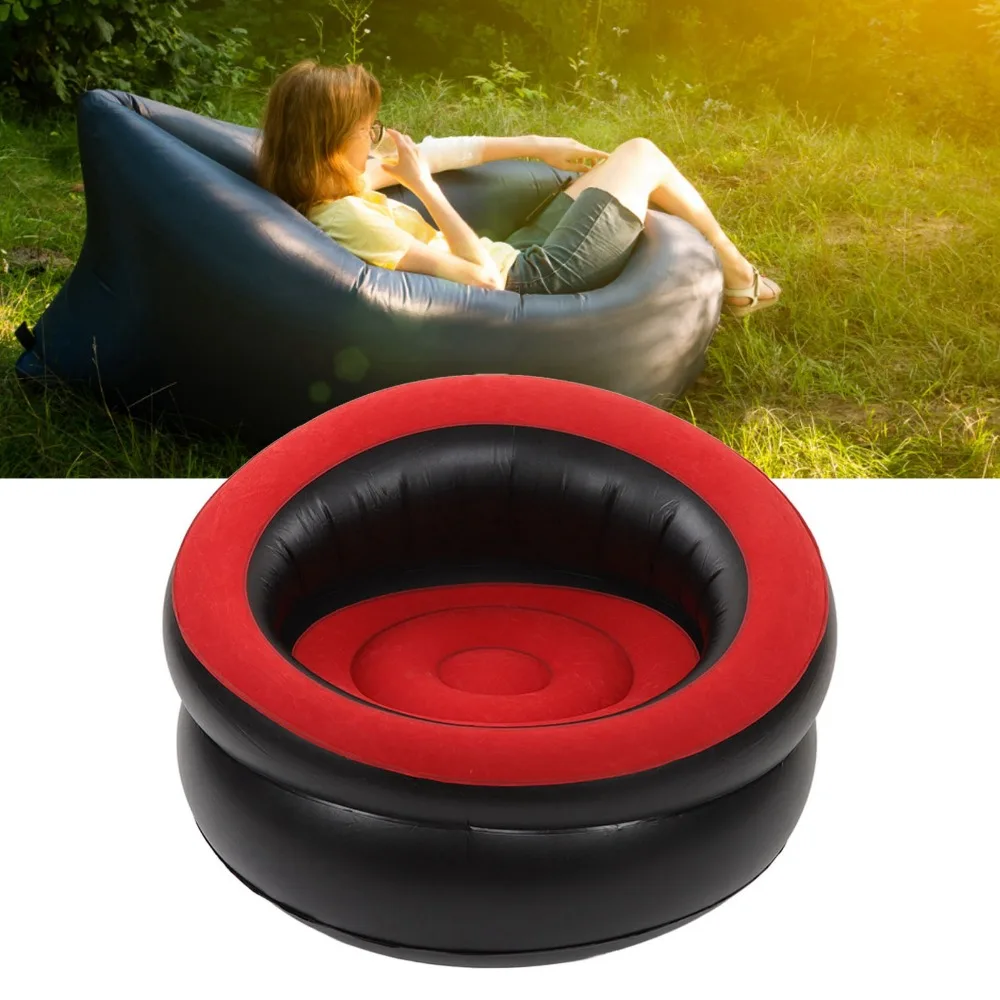 Inflatable Couch Flocking Air Sofa Simple Inflatable Chair for Living Room Bedroom Reading Room Office Balcony Travel Red