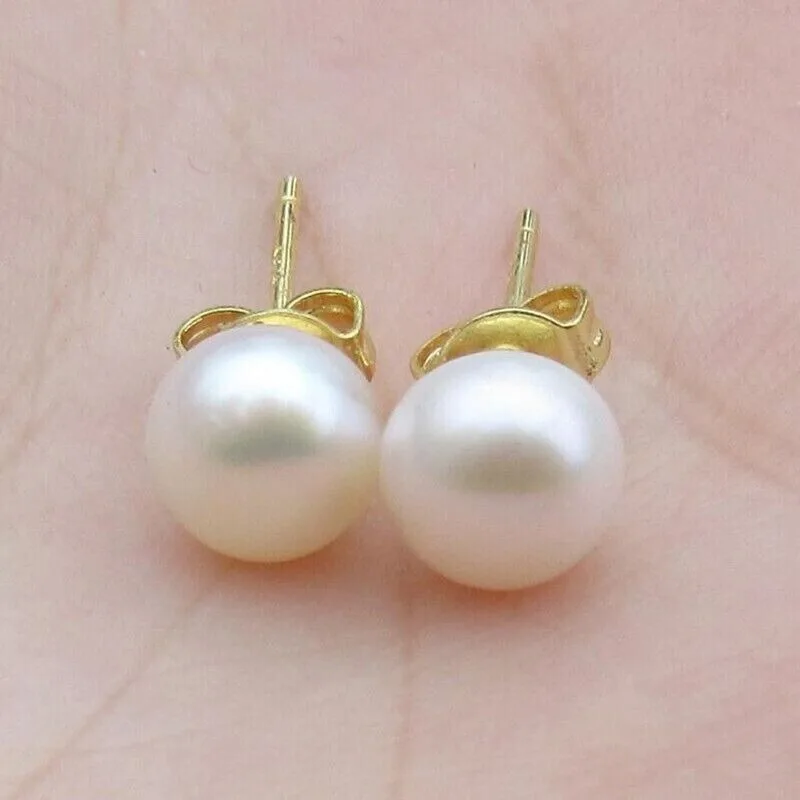 

Nice AAA 11-10mm South Sea White Natural Pearl Stud Women's Earrings 14k Gold