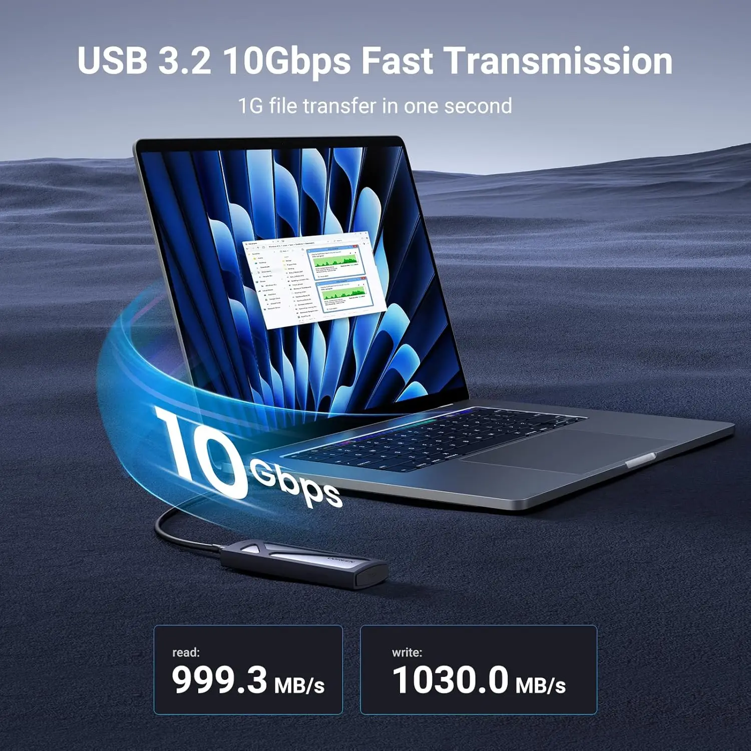 UGREEN Aluminum SSD Enclosure Tool-Free USB-C External 10Gbps M.2 NVMe Adapter/Reader Supports M B&M Keys Sizes