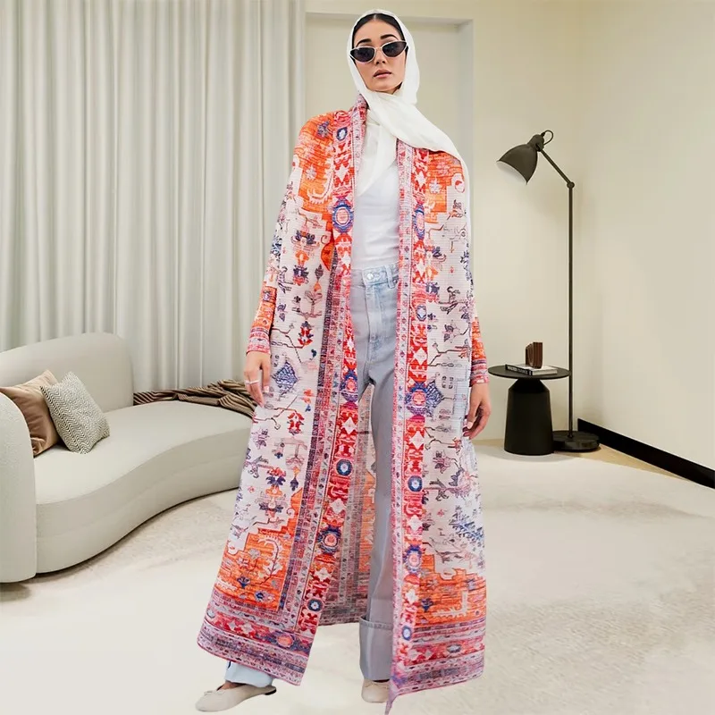 

Miyake Style Abaya Pleated Robe Dress Women Demure Muslim Prayer Wrinkle Resistant Stretch Fabric Long Sleeve Loose Fit 55inch