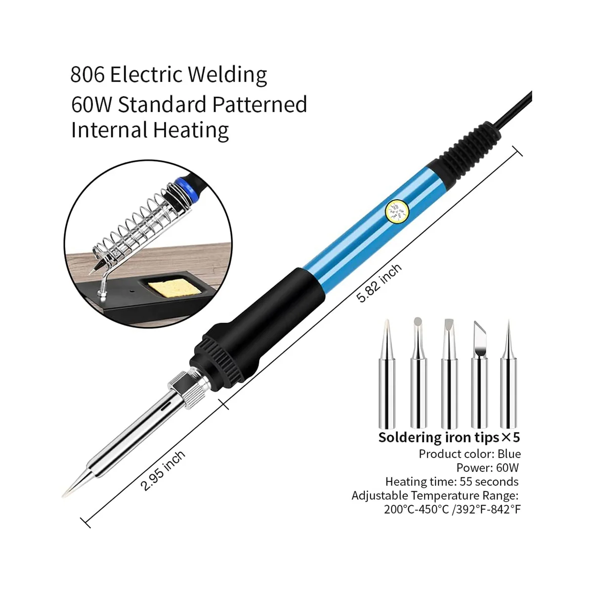 Soldering Iron Kit, 60W/110V Adjustable Temperature Soldering Iron with Digital Multimeter Stand Soldering Tips US Plug