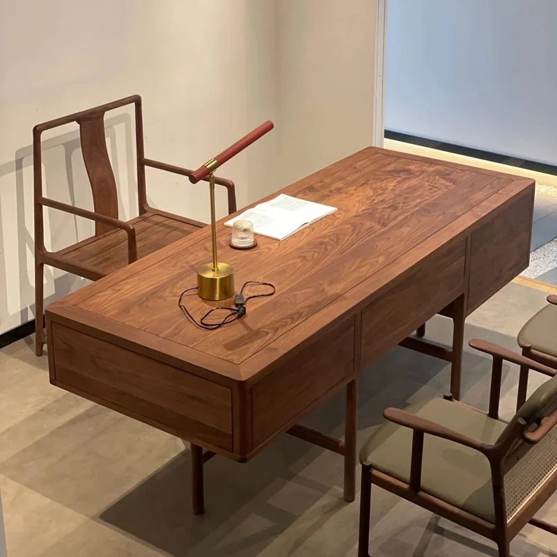 

New Chinese-style North American black walnut desk Song-style aesthetic Zen office desk computer boss table furniture