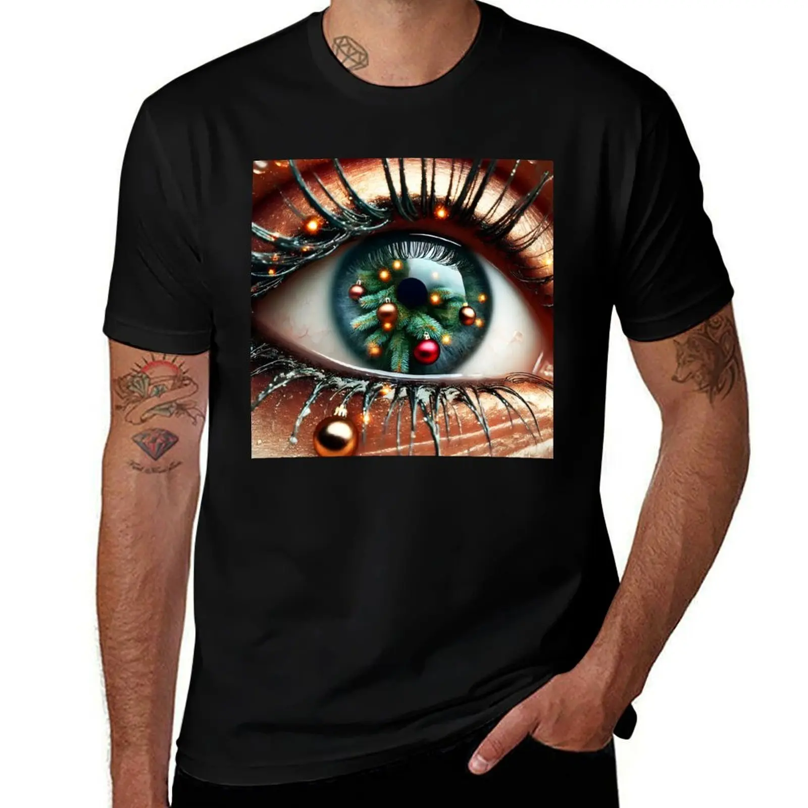 

Christmas Dreamscape Eye – Fantasy Close-Up with Holiday Reflections T-Shirt summer 2025 mens plain t shirts