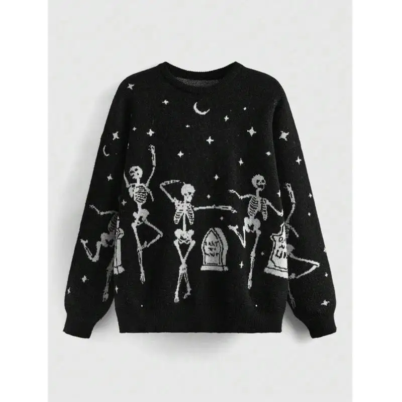 

Cross-Border round Ne Knitwear Skeleton Pattern ly Women's Ciwalk Collar Nine-Sve Coolmax Fiber Sweater