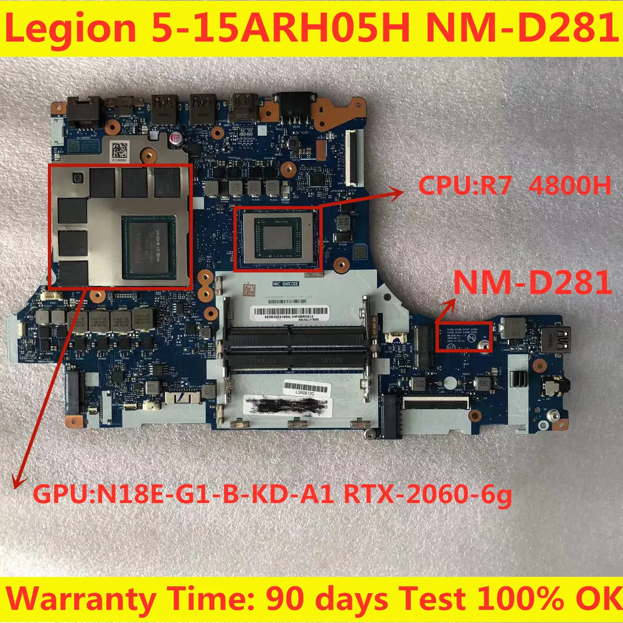 

NM-D281 материнская плата 5B20Z21600 для Lenovo Legion 5P-15ARH05H 5-15ARH05H, материнская плата для ноутбука, с R7-4800H CPU и RTX2060 6 ГБ GP