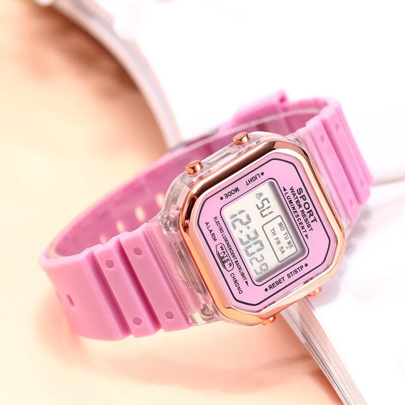 New Fashion Digital Student Transparent Electronic Watch Candy Multicolor LED Women Men Sports Waterproof Watches Clock Gift