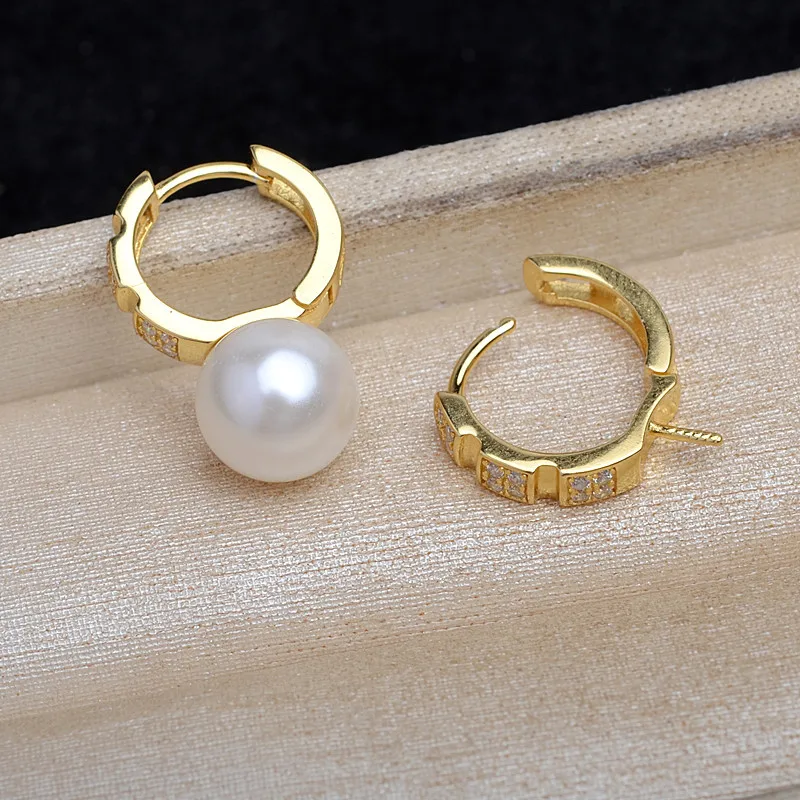 S925 Sterling Silver Earrings Base Findings Mountings Jewelry Mounts Fittings Accessories for 12-14mm Pearls 3 pairs/lot