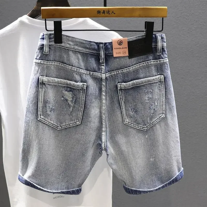 Men\'s Short Jeans Pants Graphic Ripped With Text Male Denim Shorts Harajuku Xxxl Blue Thin Sale Youthful Emo Y2k Fashion Emo