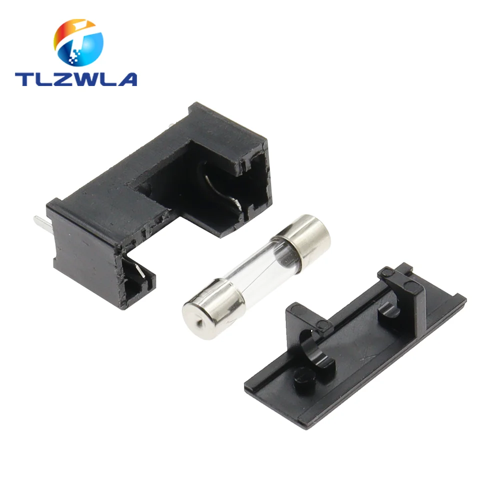 10PCS 5X20MM Fuse Holder PCB Welded Plate Fuse Holder 5*20 Black Fuse Box MF563 4A 250V With Cover