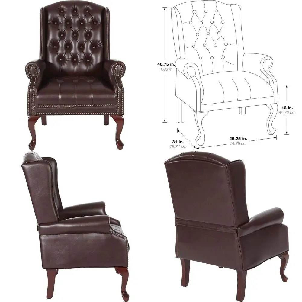 

Queen Anne Style Chair with Padded Seat, Lumbar Support, Cherry Wood Legs, Oxblood Vinyl