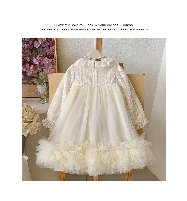 2026 New Baby Fall Girls Boutique Lantern long Sleeve Mesh Tutu Dress , Princess Kids Sweet Fashion Party Dress  4-8 T