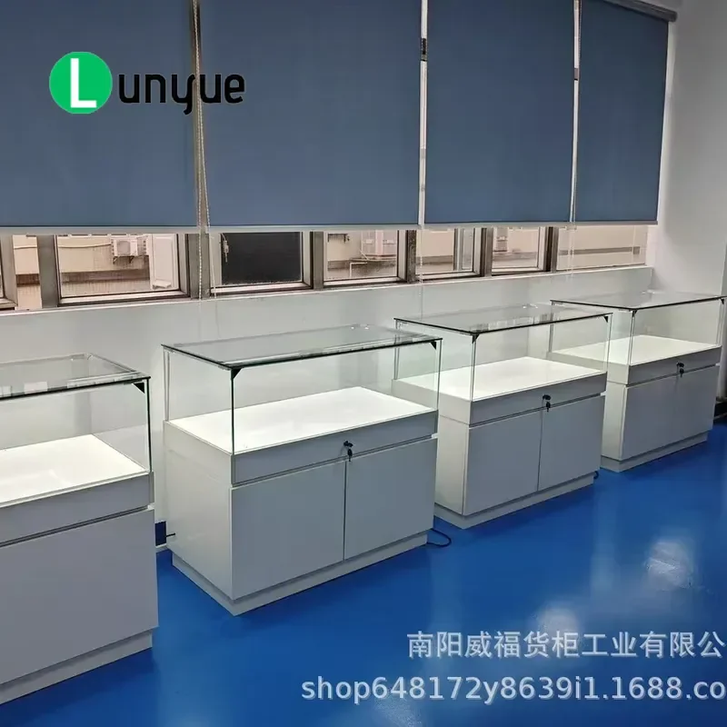 Glass Jewelry Display Cabinet Showcase Counter for Museum Exhibition Live Stream Retail Store Painted Finish Secure Storage
