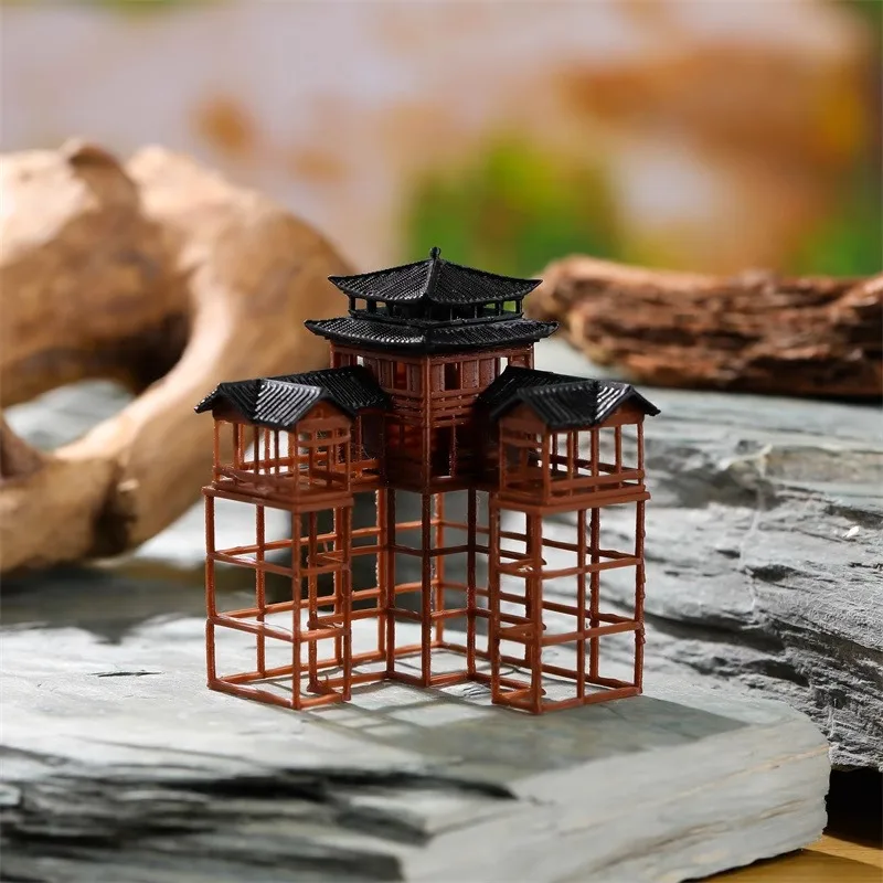 Bonsai Model Miniature Building Asian Pagoda Chinese Inn Plastic Model House Garden Dollhouse Decor Home Crafts Gift
