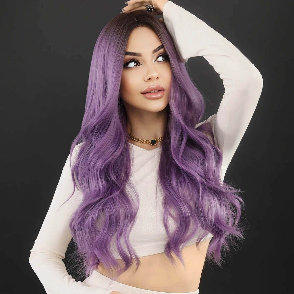 NAMM Long Wavy Purple Hair Wig for Women Cosplay Daily Party Synthetic Wig with Bangs Natural Lavender Lolita Wig Heat Resistant