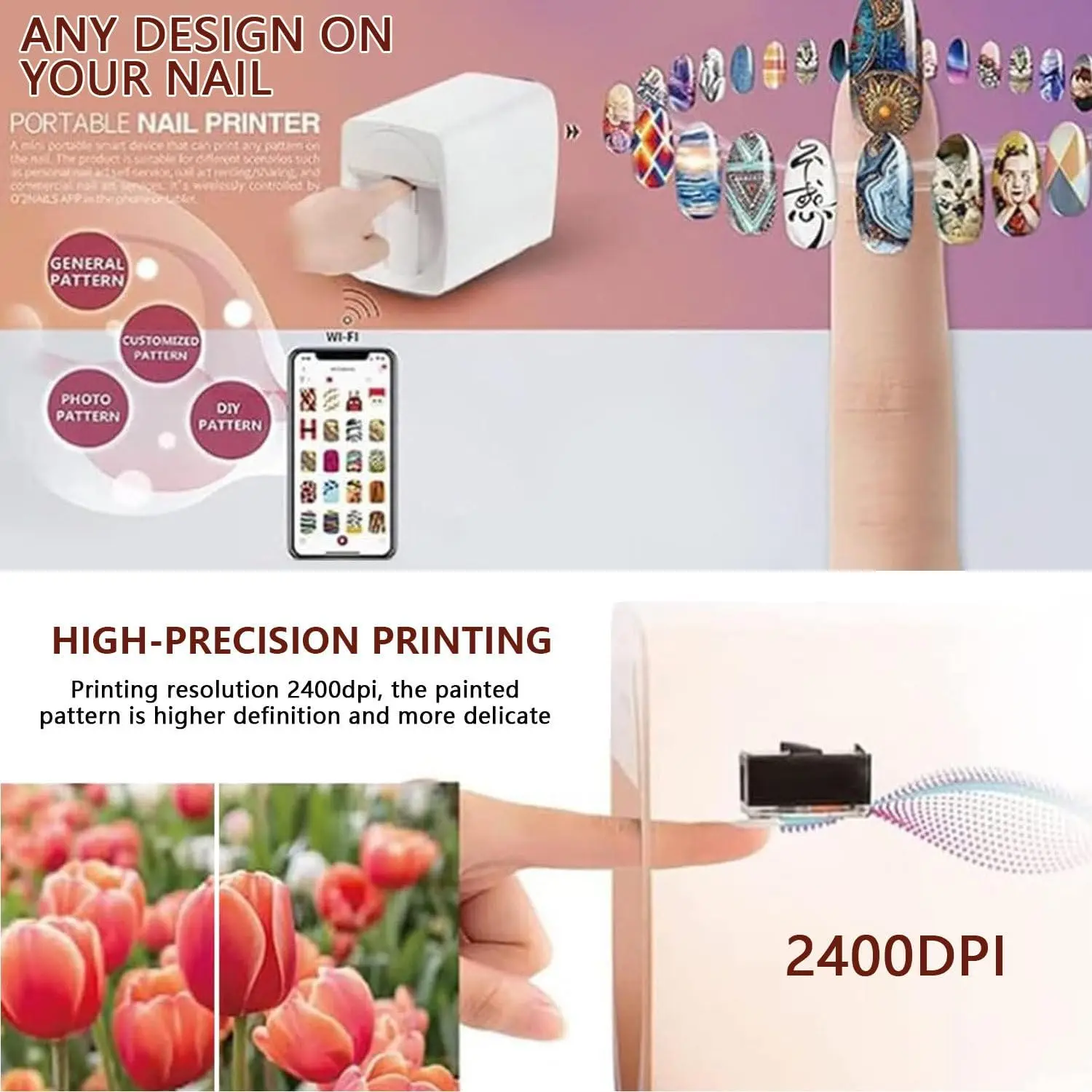 Machine d'art d'ongle d'imprimante d'ongle, Machine portative de peinture d'ongle 3D, contrôle d'imprimante d'ongle de bricolage à travers l'application Mobile pour le Salon de manucure à la maison