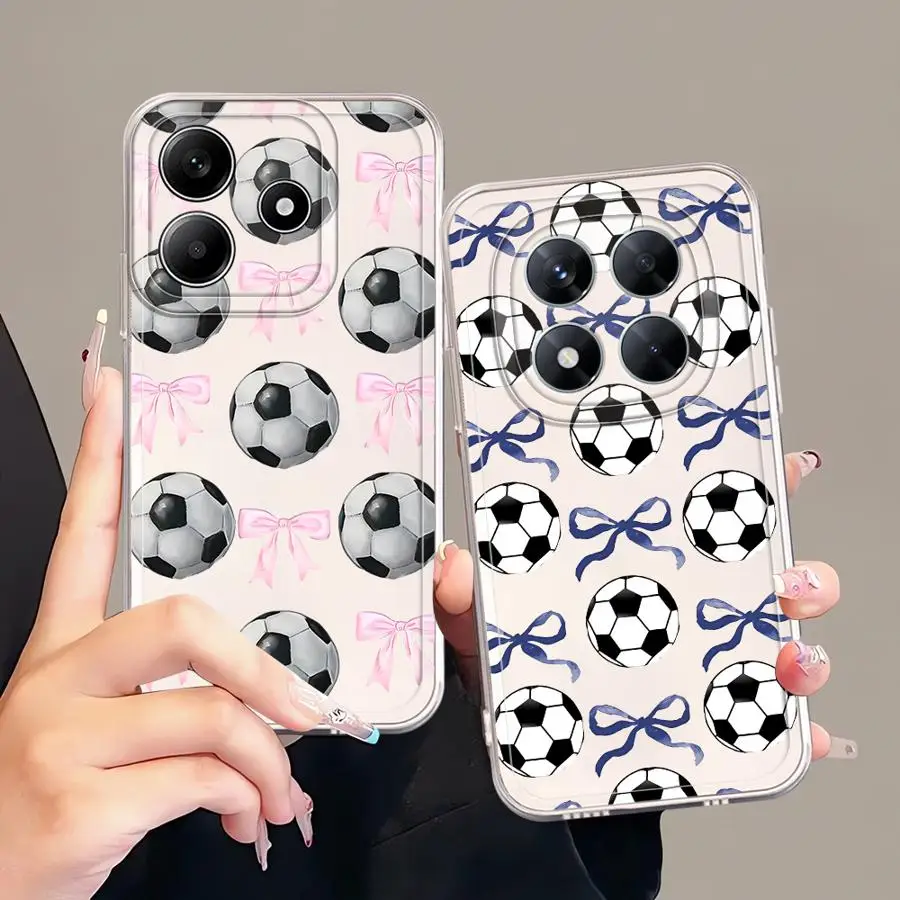 Coque pour Xiaomi Redmi Note 14 Pro Plus 11S 12 11 9 10 13C 12S Note 13 10S A4 14C Housse de téléphone souple motif nœud rose football