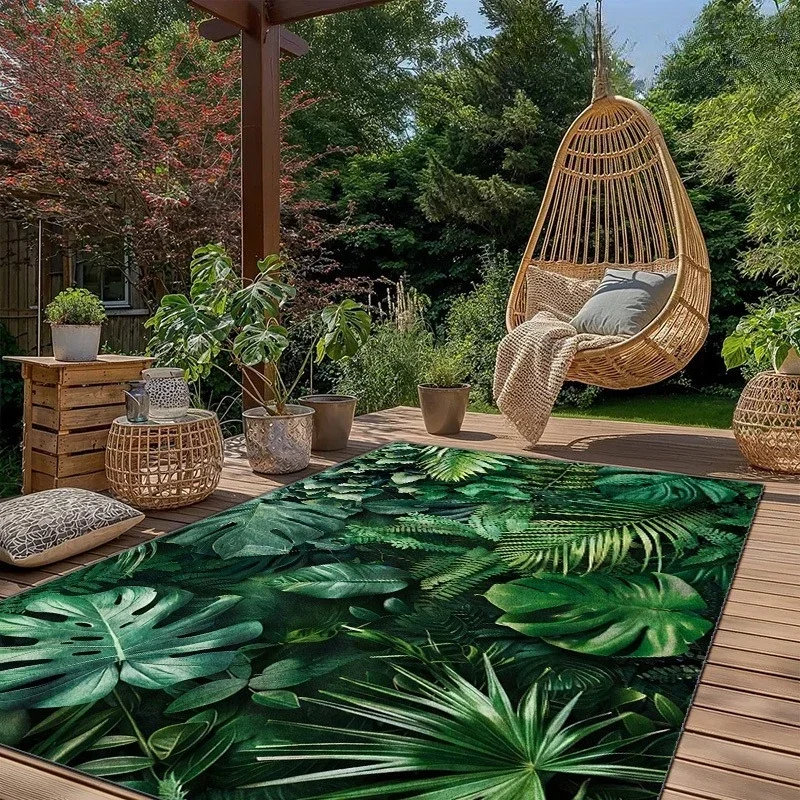 Modern Plant Pattern Rug Made of Plush And Dotted Base, Suitable for Outdoor Decor, Perfect for Patios, Balconies, Rvs, Camping