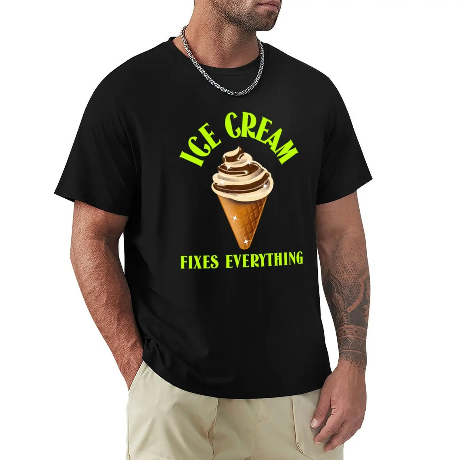 

Ice cream sure fixes everything! T-Shirt summer 2025 Man t-shirt essential t shirt funny gifts mens workout shirts