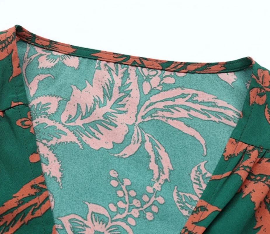2024 New Spring and Autumn Women\'s Dresses fashion Casual Print One-piece Lace-up Long Sleeve Dress