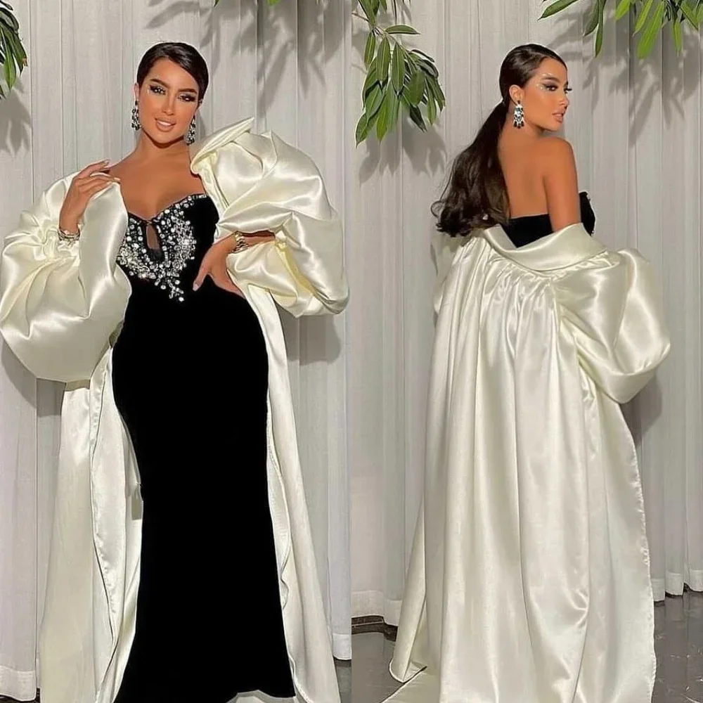 

Customized High Quality Evening Gown Satin Beading Draped Pleat Graduation Mermaid Strapless Bespoke Occasion Long Party Dress