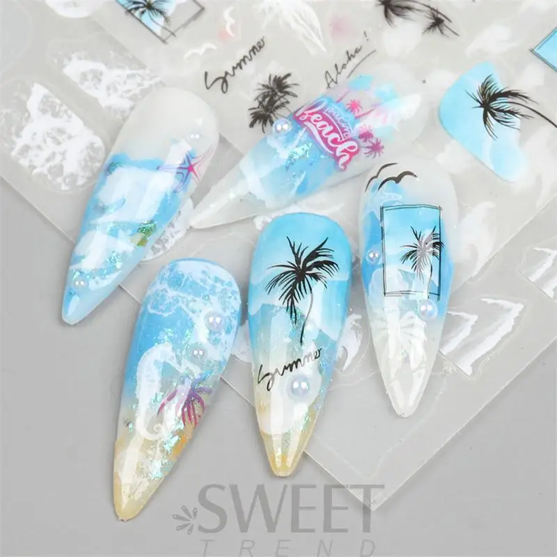 Palmboom Nagelstickers Felle Kleuren Modieuze Nail Art Decoratie Voor Strandliefhebbers Nageldecoratie Nagelstickers