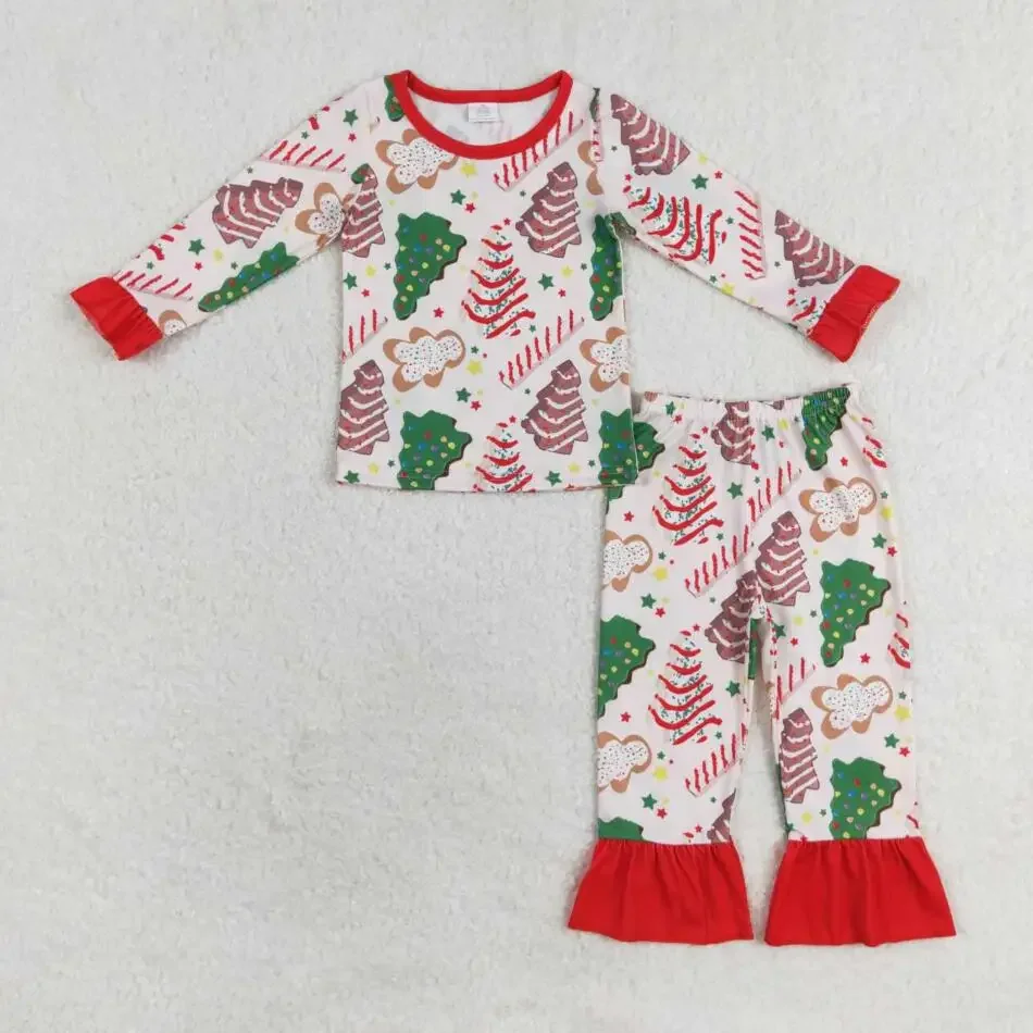 

New Wholesale RTS no moq children clothing little Girls christmas Tree Cake sets baby boys girls matching pajamas outfits