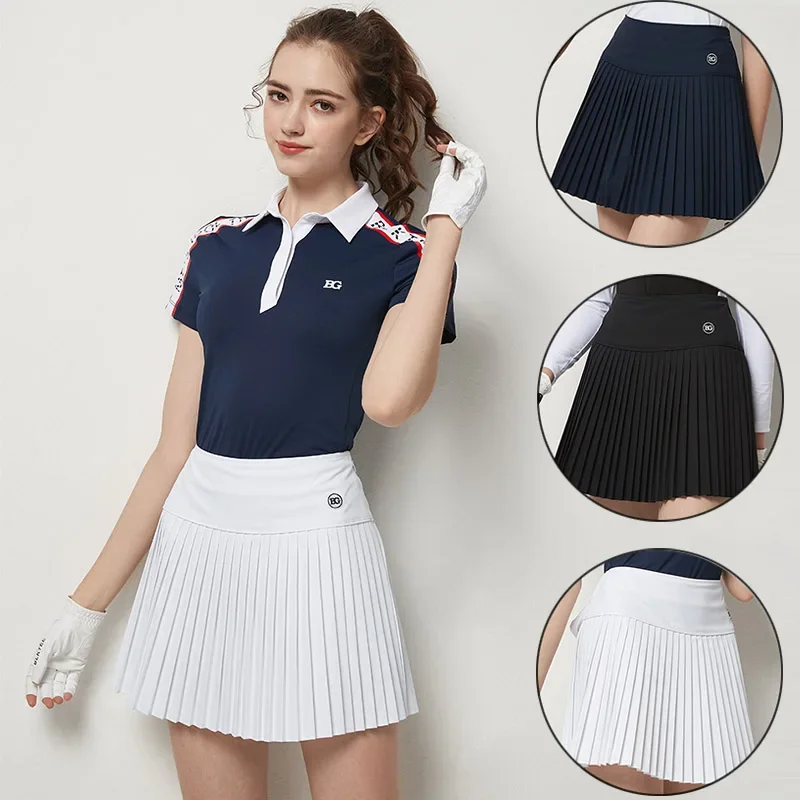 

Blktee Women High Waist Golf Short Skirt Ladies Breathable Pleated Pantskirts Women Quick Dry Anti-light Korean Style Culottes