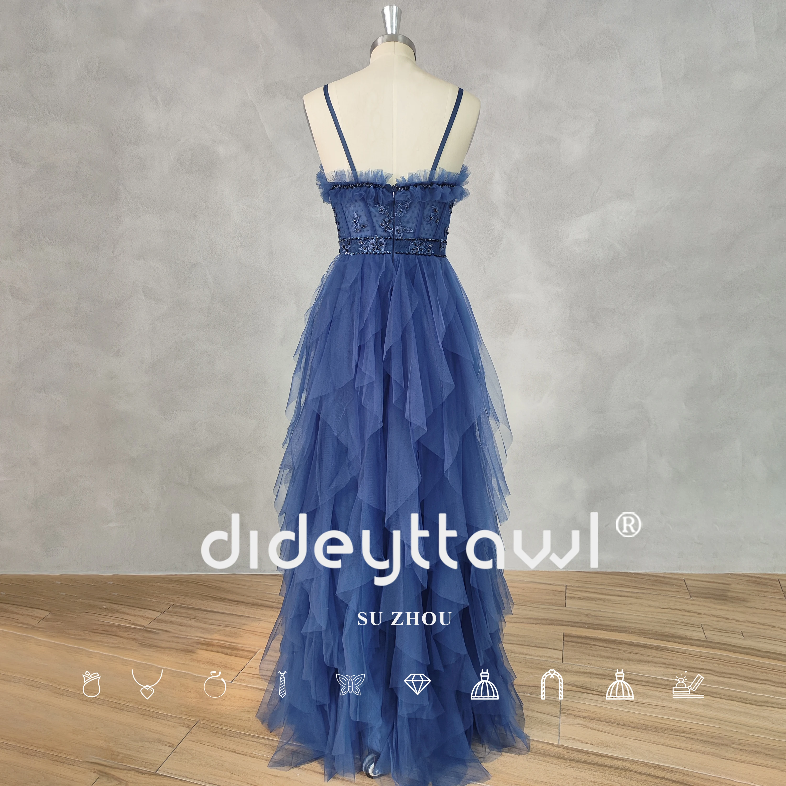 DIDEYTTAWL Real Photos Sleeveless Ruched Tiered Tulle Prom Dress A Line Zupper Back Floor Length Evening Gown Custom Make