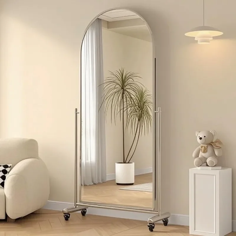 For Home Decor Full Body Mirror Arched Floor Standing HD Glass Luxury Movable Dressing Mirror for Bedroom Living Room