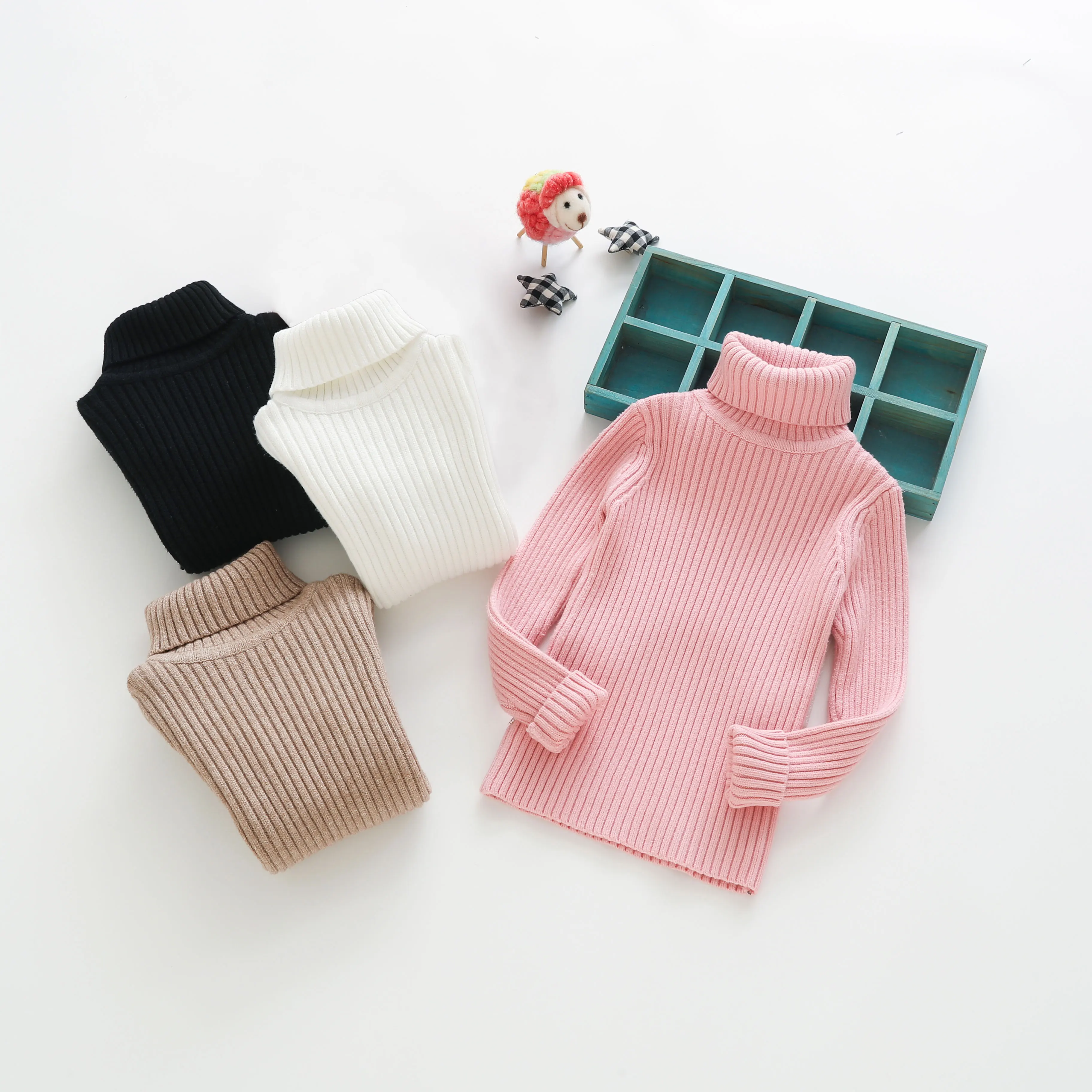 Kids Sweater Children Solid Pullover 2024 New Winter Boys Girls Turtleneck Knitted Sweaters Warm Tops Clothing for 4-12 Years