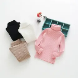 Kids Sweater Children Solid Pullover 2024 New Winter Boys Girls Turtleneck Knitted Sweaters Warm Tops Clothing for 4-12 Years