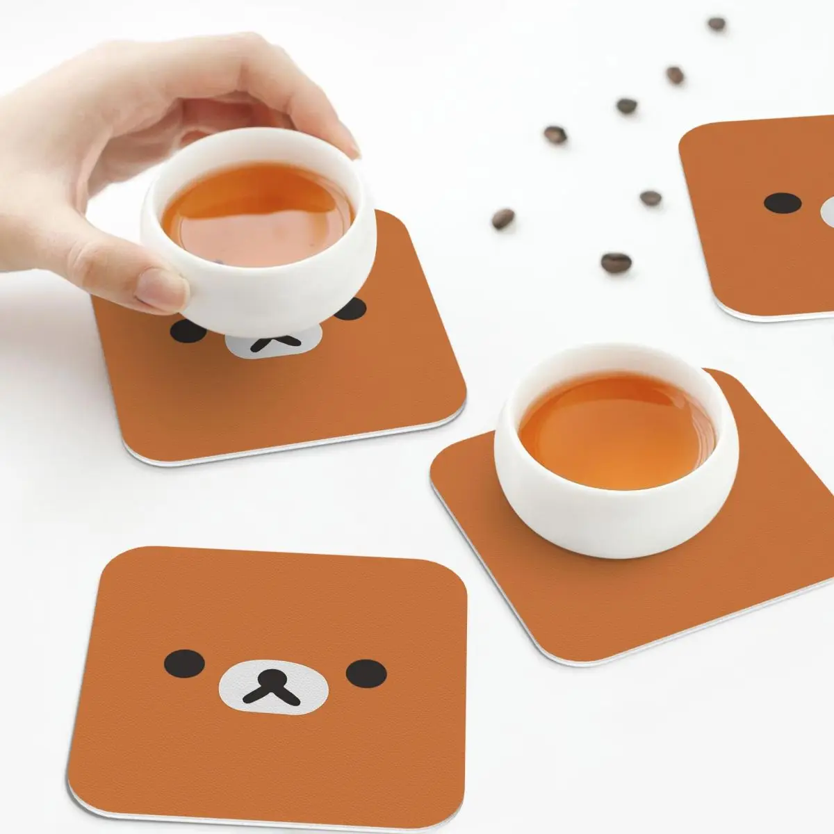 

Подставки для лица медведя Rilakkuma, кухонные салфетки, водонепроницаемые изоляционные коврики для чашек, кофейные коврики для декора, домашняя посуда, подушечки, набор из 4 шт.