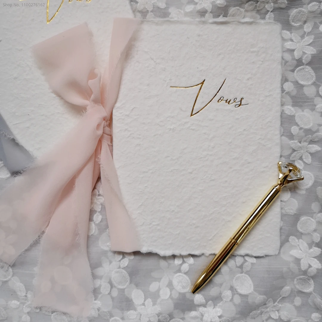 1pc Wedding Vows Card Favors Oath Book With Chiffon Ribbons with Pen Pink Bride And Groom Romantic Love Party Rustic Marriage